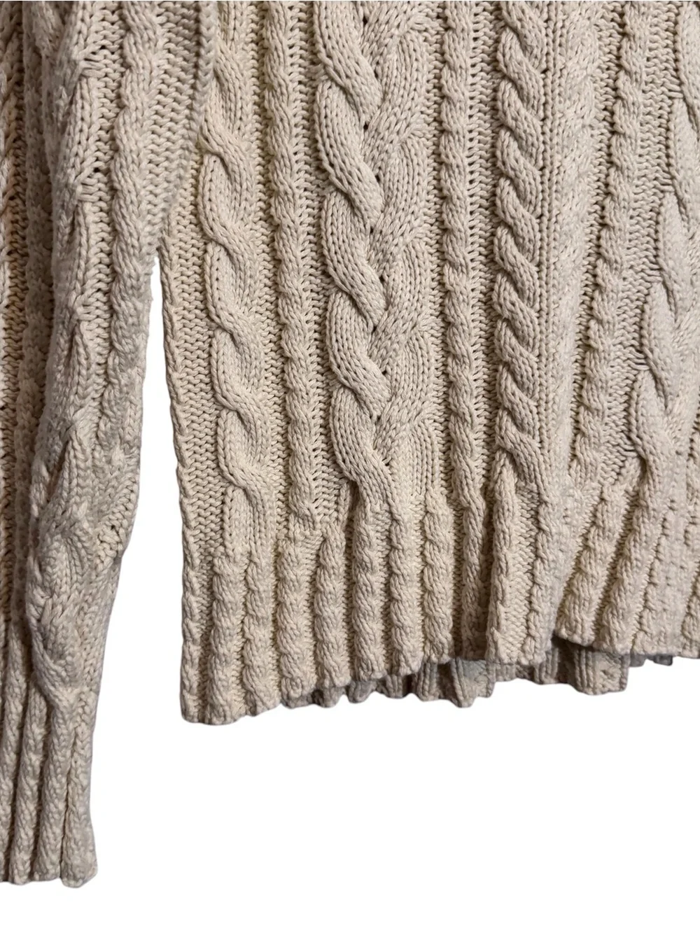J. Crew Size Small Cream Cable Knit Sweater Cotton Pullover Long Sleeve Stretch